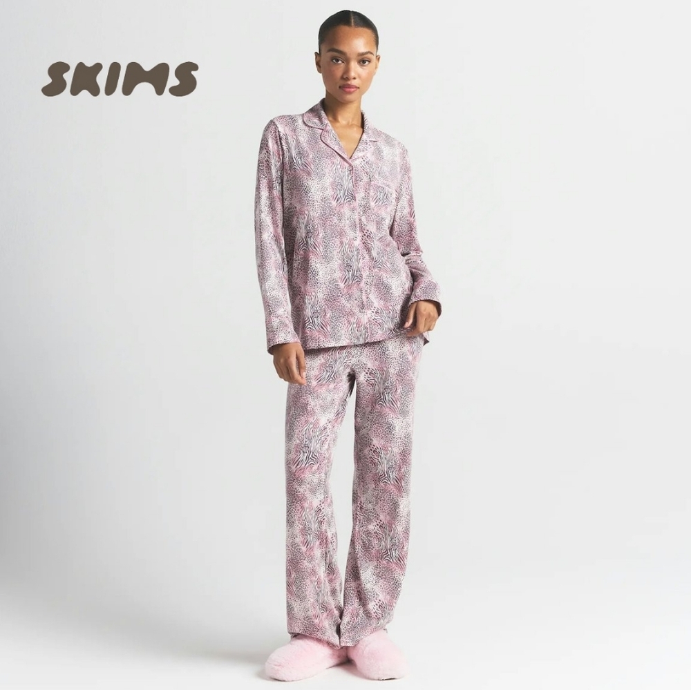 SKIMS Pink Patterned Long-Sleeve Pajama Set
